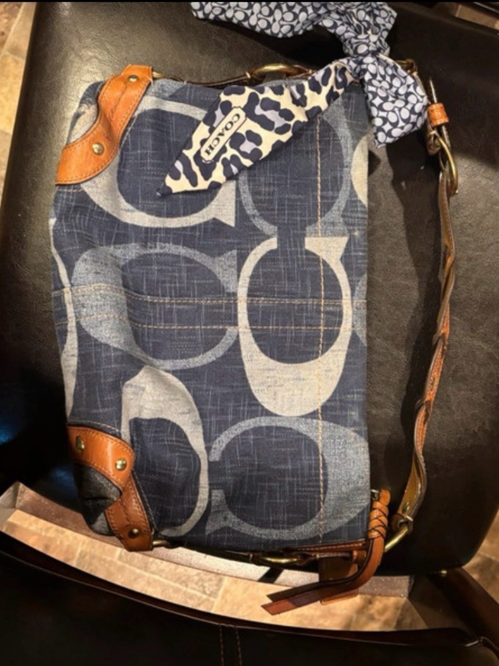 Coach vintage denim Signature Canvas Shoulder Bag with Leather Trim